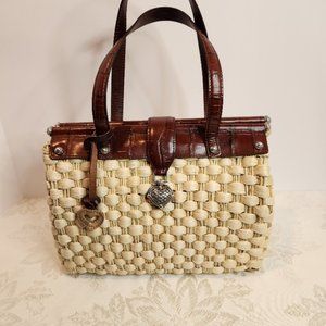 BRIGHTON Heart Straw and Leather Handbag